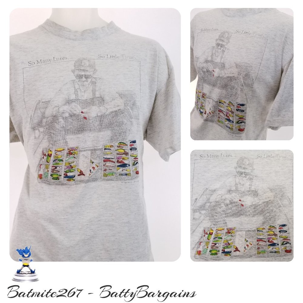 XL Vintage Fishing T Shirt So Many Lures Adult TEE
